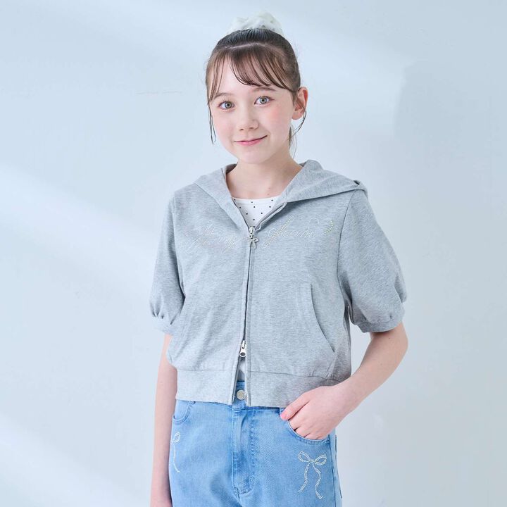[Cool Touch & UV Protection] Rhinestone Sparkling Logo Zip Parka Outfit Set,Gray, medium image number 3
