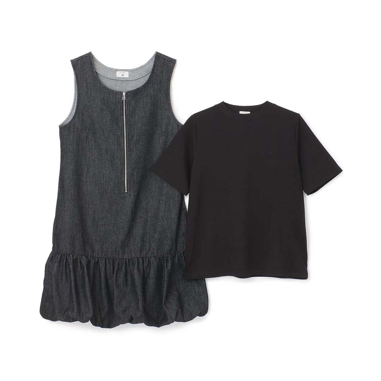 [AMI] Cool Touch Denim Balloon Jumper Skirt Inner Set,Black, large image number 2