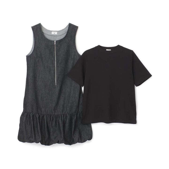 [AMI] Cool Touch Denim Balloon Jumper Skirt Inner Set,Black, medium image number 2