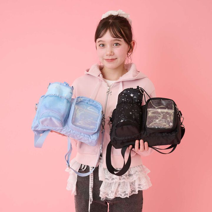 Zodiac & Musical Note Pattern Shoulder Bag with Bottle Holder♪,Black, medium image number 16