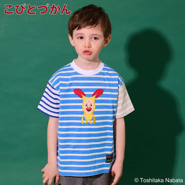[Kobito Zukan] Stripe Pattern Short-Sleeve T-Shirt,Navy, medium image number 0