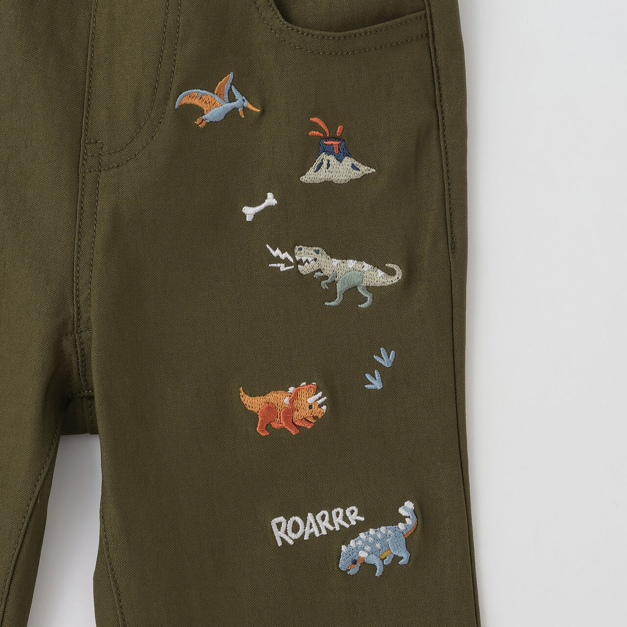 [Popular Item Restocked] [Not Available at Physical Stores] Dinosaur Embroidered Long-Length Straight Pants,Khaki, large image number 5