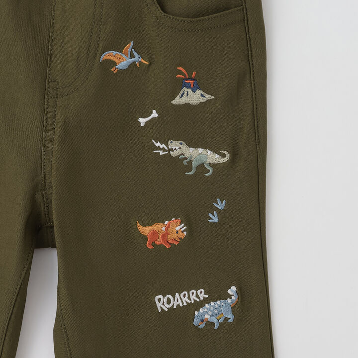[Popular Item Restocked] [Not Available at Physical Stores] Dinosaur Embroidered Long-Length Straight Pants,Khaki, medium image number 5