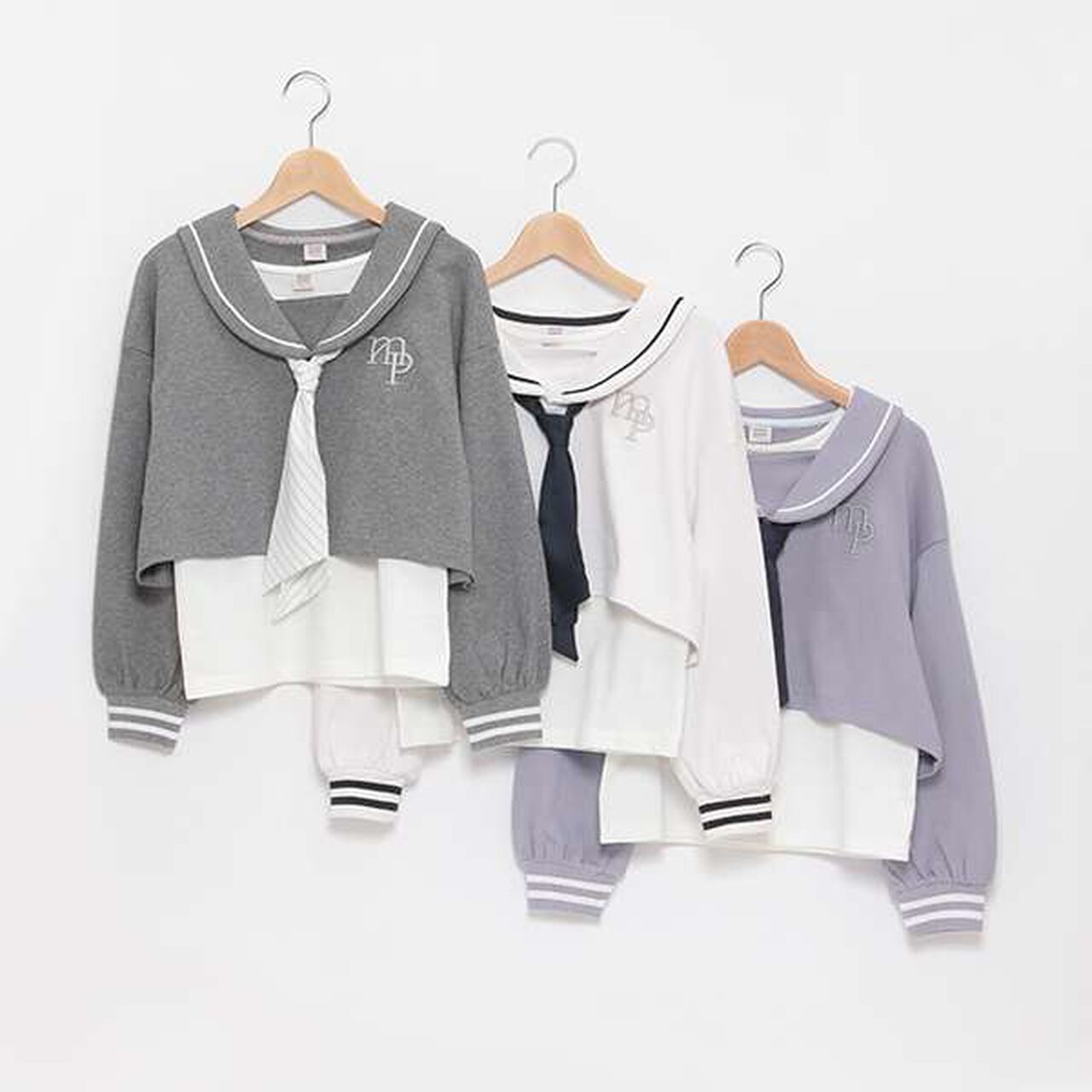 Short-Length Sailor Long-Sleeve Shirt & Tank Top Set,Sax blue, large image number 10