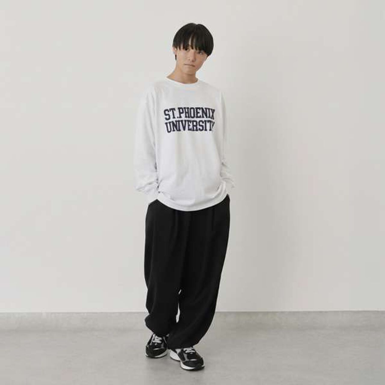 Flocked College Logo Print Long-Sleeve T-Shirt,Navy, large image number 8