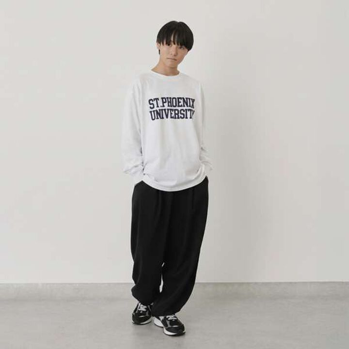 Flocked College Logo Print Long-Sleeve T-Shirt,Navy, medium image number 8