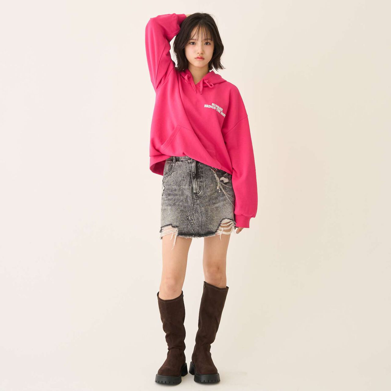 [Seconds Cute Top] LTXC Puffy Heart Loose Parka,Black, large image number 7