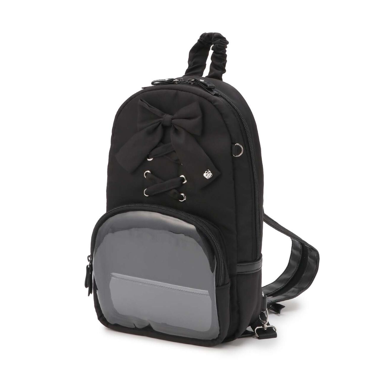 Lace-Up Ribbon Sling Bag,Black, large image number 6