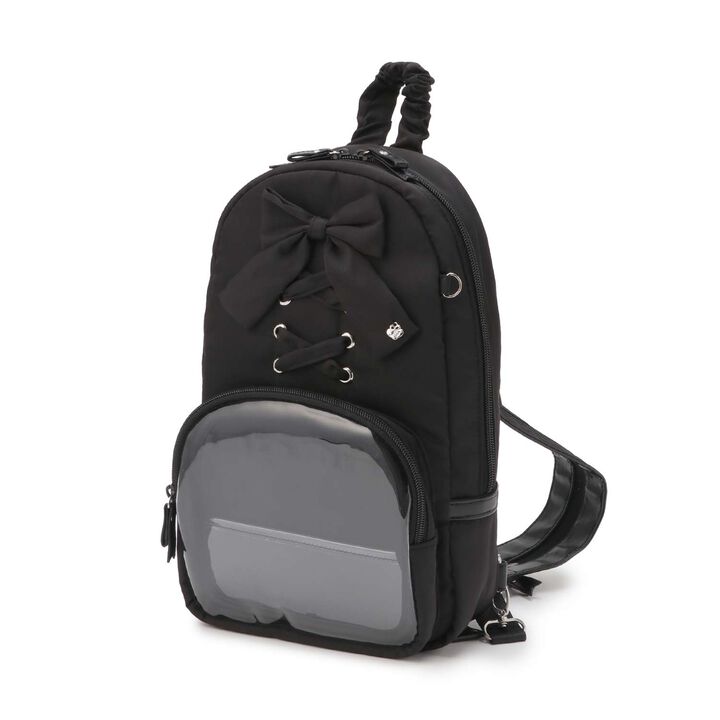 Lace-Up Ribbon Sling Bag,Black, medium image number 6