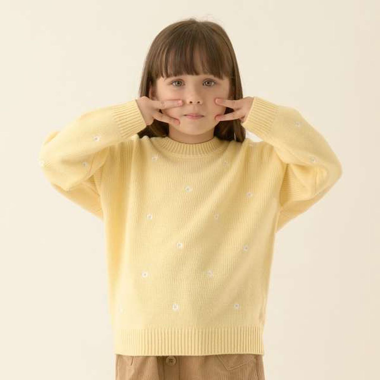 Heart & Flower Embroidered Sweater Set,Cream, large image number 0