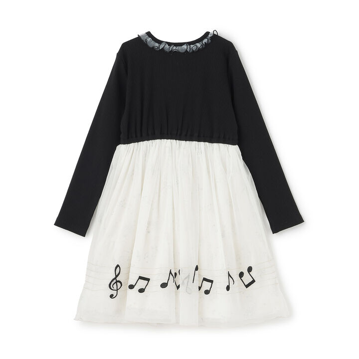 Musical Note Embroidered Tulle Docking Dress,Black, medium image number 1