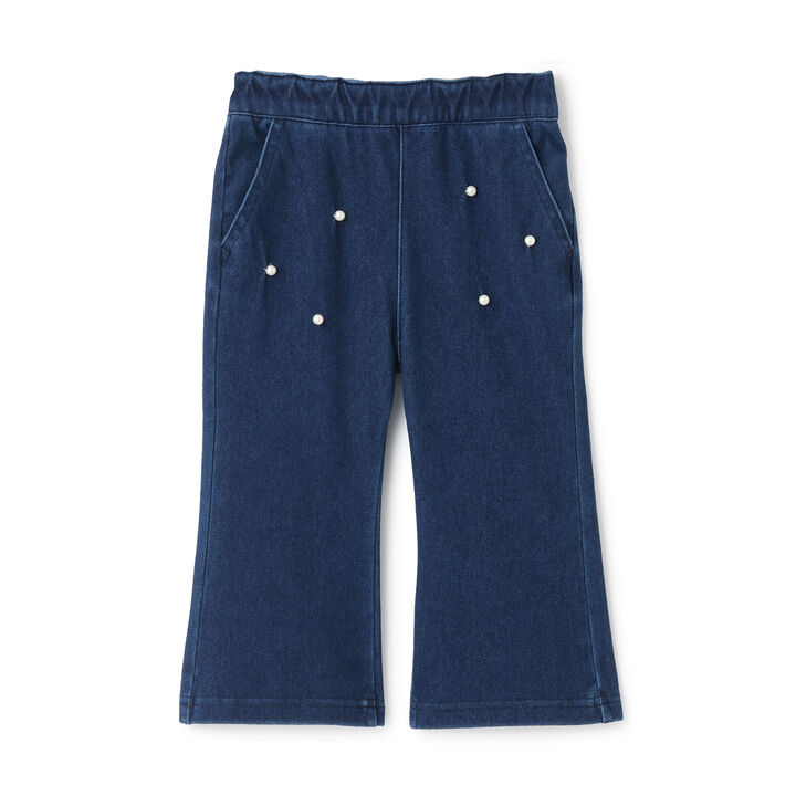 Pearl-Embellished Cut Pants,Blue, medium image number 3