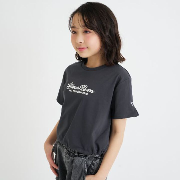 Drawstring Hem Ribbon Tuck Short Sleeve T-Shirt,, medium