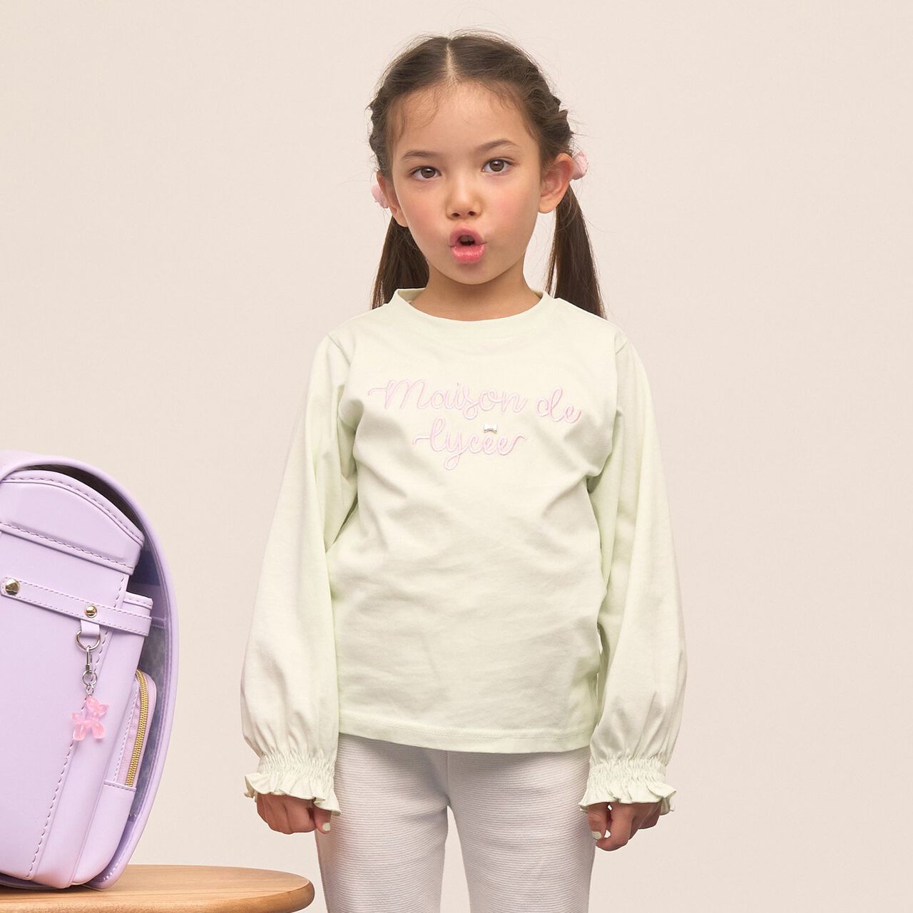 [Quick-Dry UV Non-Crumbling] Muteki T Logo Embroidery Shirred Sleeve Top,Yellow green, large image number 0