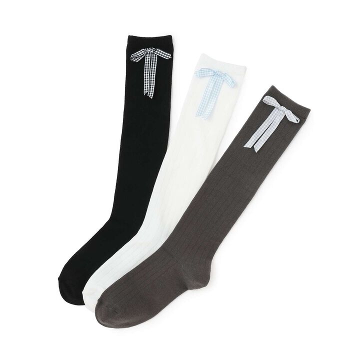 Ribbon Knee-High Socks,Black, medium image number 3
