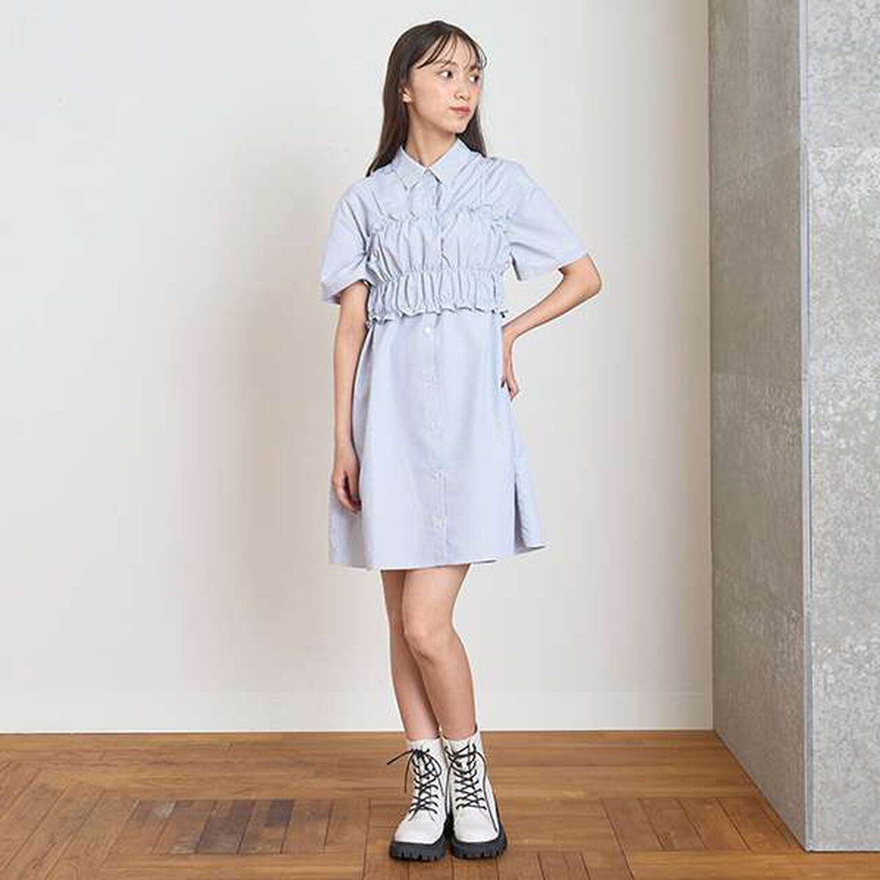 Shirt One-Piece Dress with Bustier,Blue, large image number 15