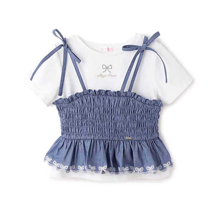 Cutwork Camisole Tunic & T-Shirt Set,Blue, medium image number 0