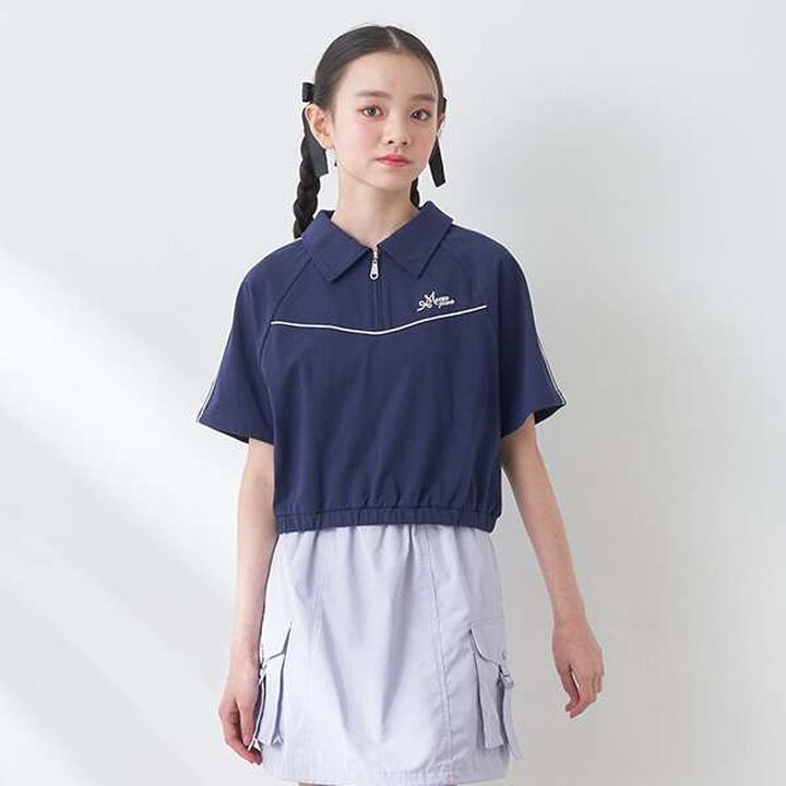 Lame Piping Half-Zip T-Shirt,Navy, medium image number 2