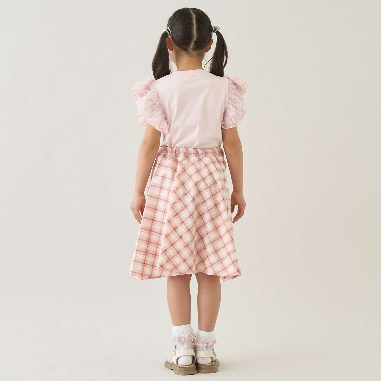 Gathered Check Shirt-Style Skirt with Inner Shorts [Kids Girls],Red, large image number 15