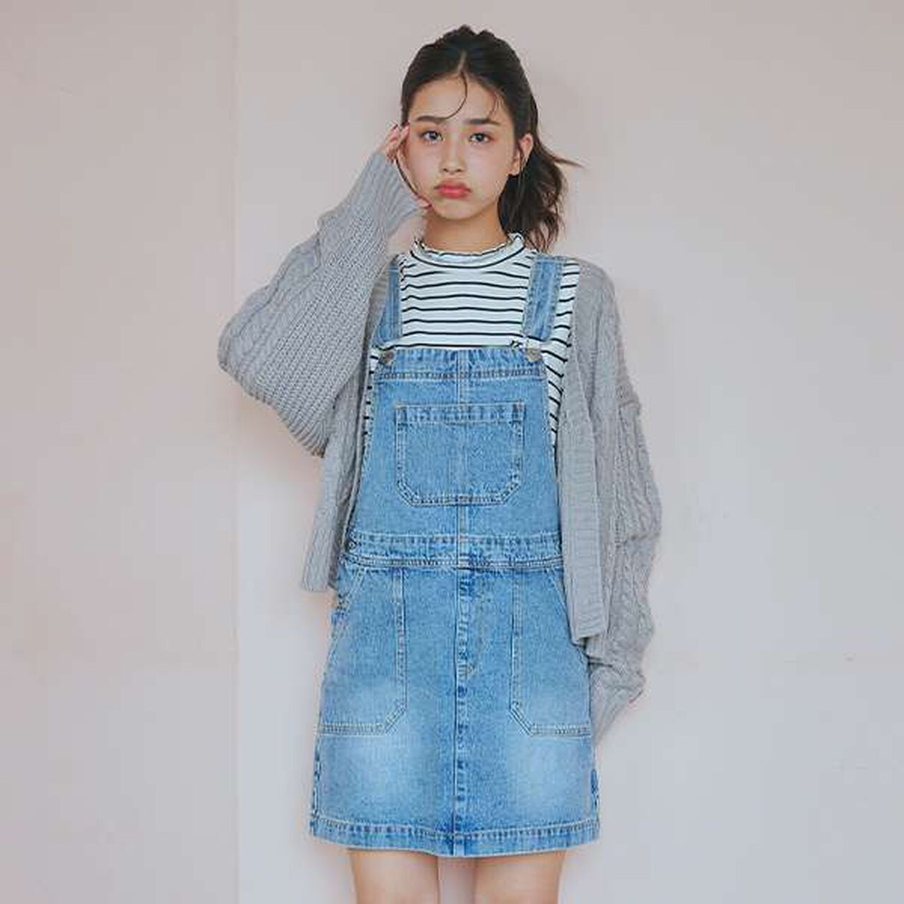 Denim Jumper Dress,Sax blue, large image number 1