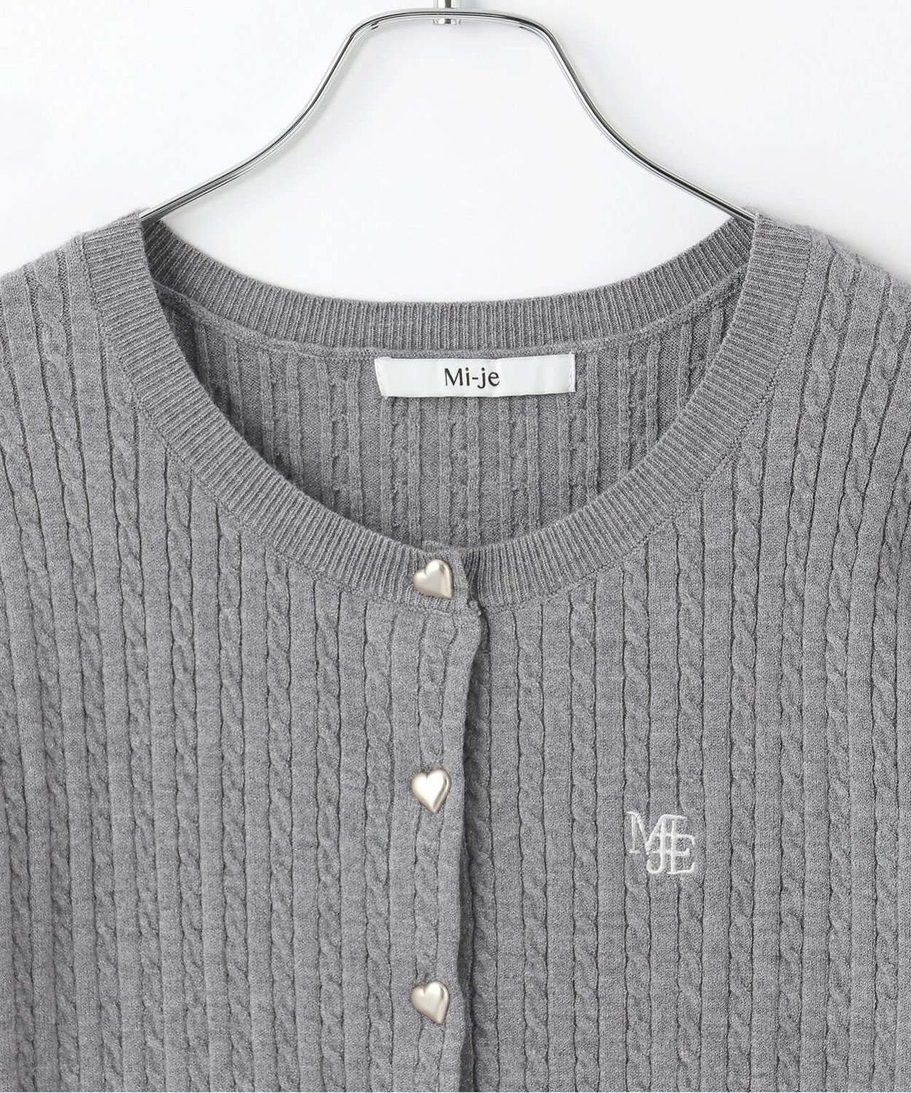 Heart Button Cable Cardigan,Gray, large image number 6