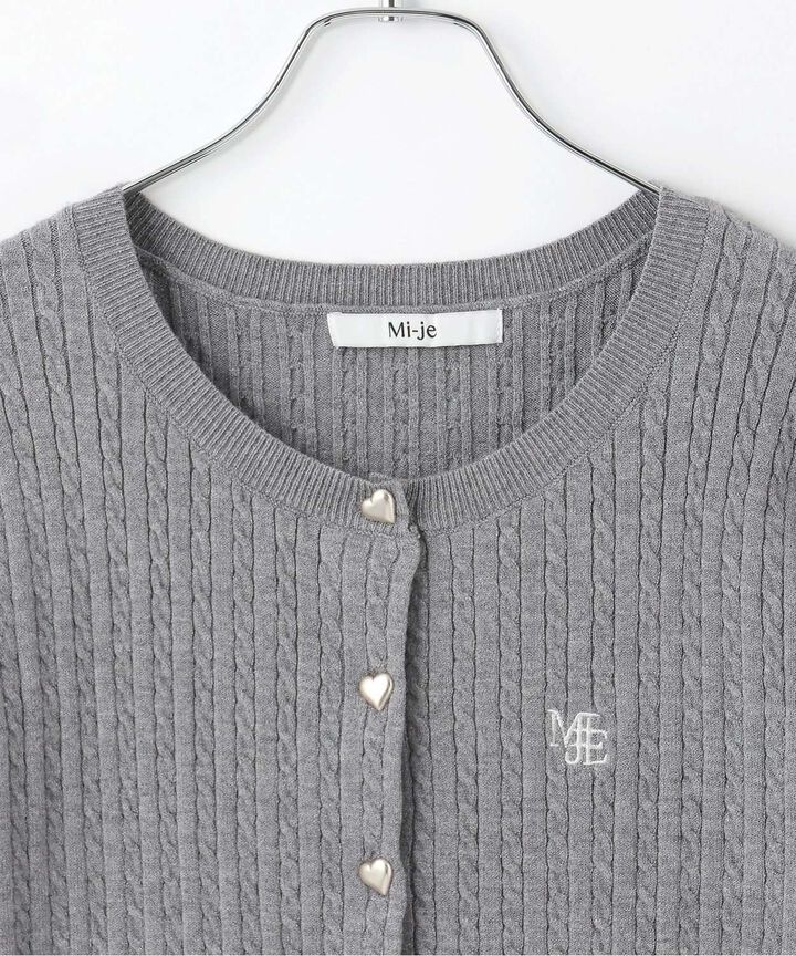 Heart Button Cable Cardigan,Gray, medium image number 6