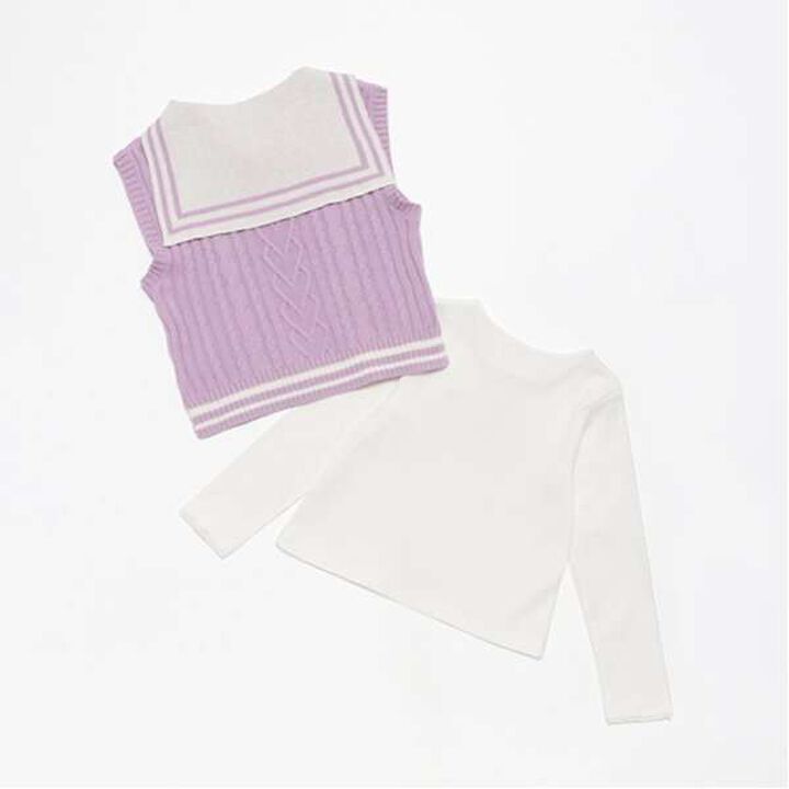 Sailor Knit Vest & Long-Sleeve T-Shirt Set,Off white, medium image number 12