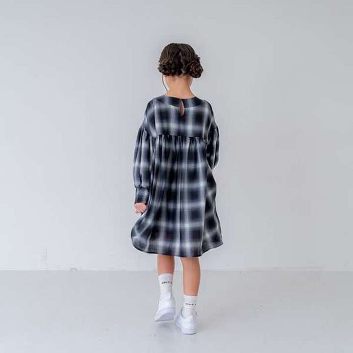 [Link] Ombre Check Volume Mini Dress,Black, medium image number 15