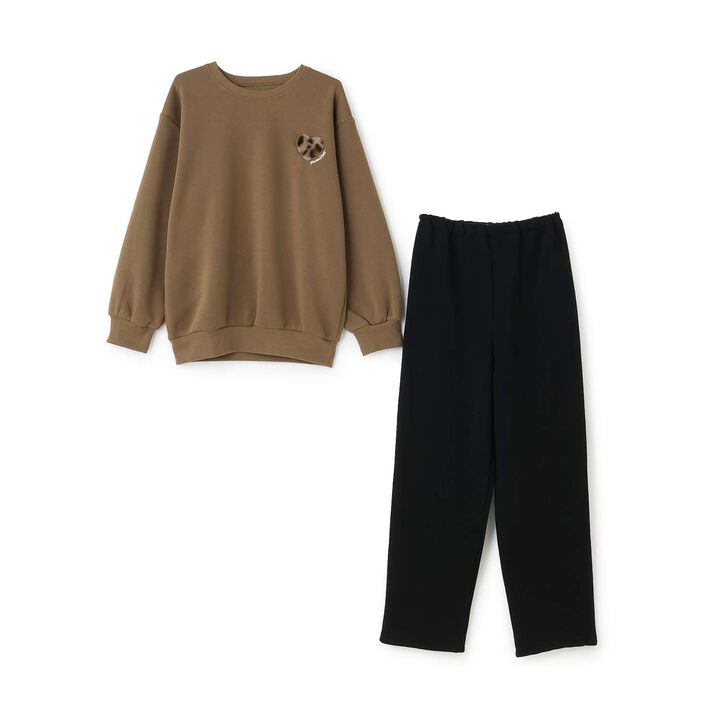 Back Heart Shaggy Lining Long-Sleeve Top & Bottom Set,Brown, medium image number 10