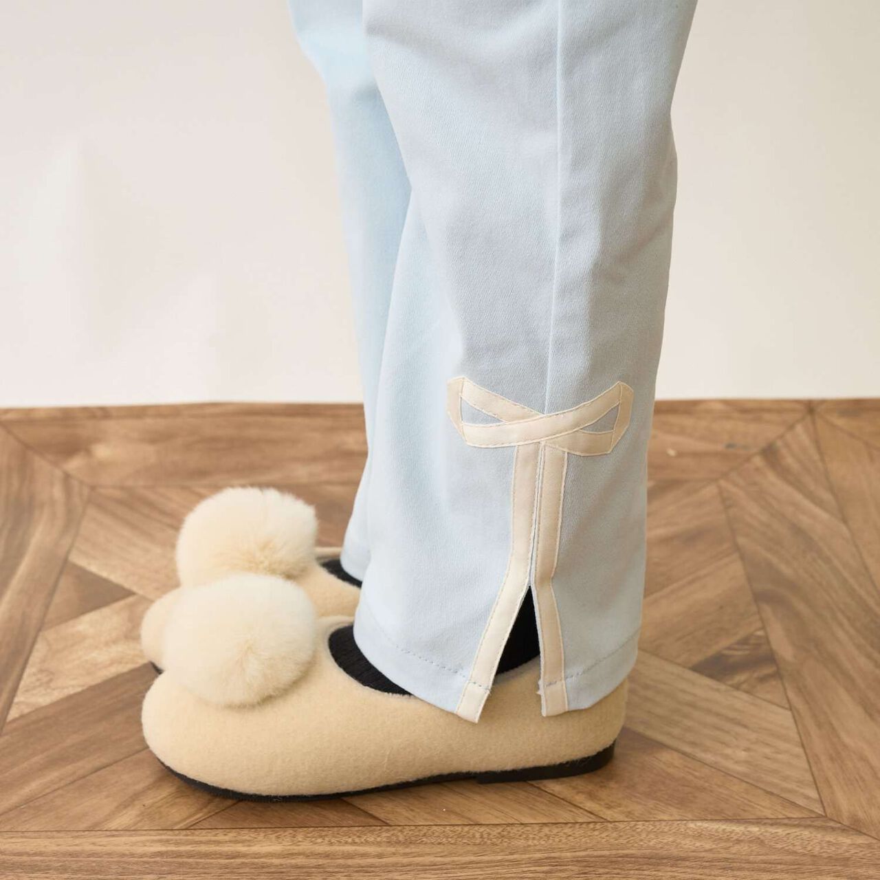 Decorative Ribbon Side Slit Stretch Pants,Ivory, large image number 28