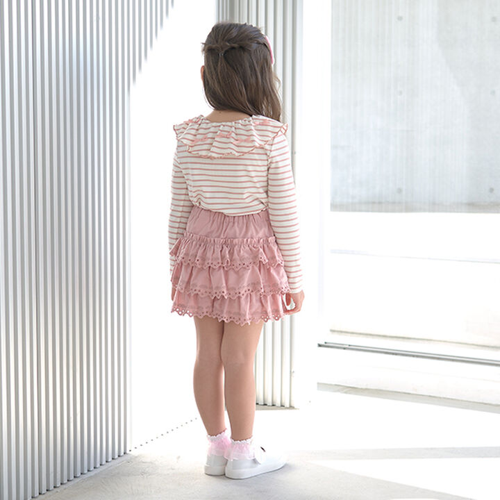 Cherry Cotton Lace Tiered Skirt with Shorts,Ivory, medium image number 4