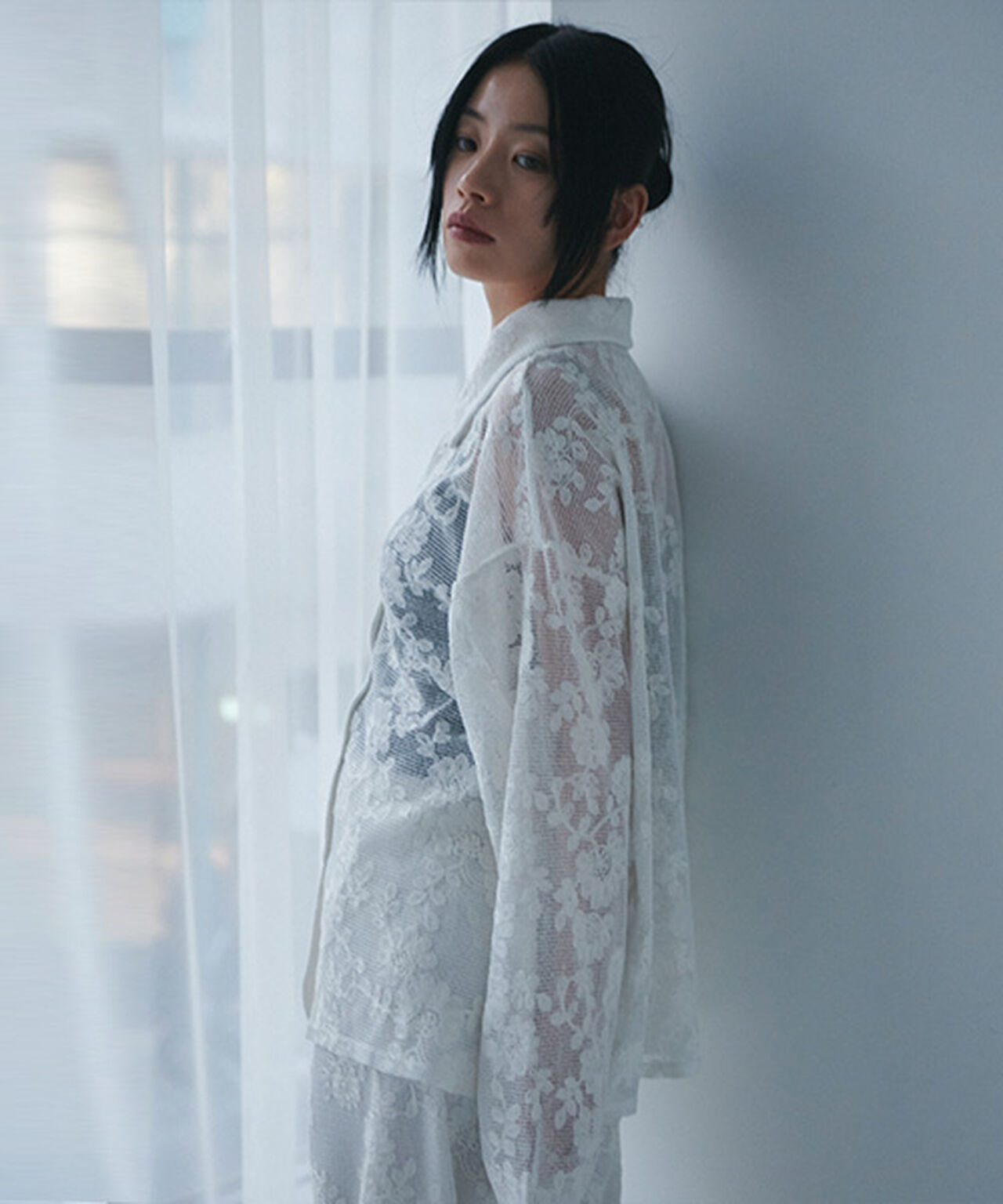 Lace Shirt Jacket,Black, large image number 2