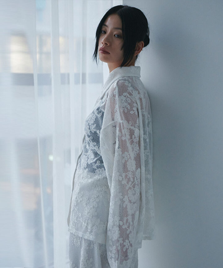 Lace Shirt Jacket,Black, medium image number 2