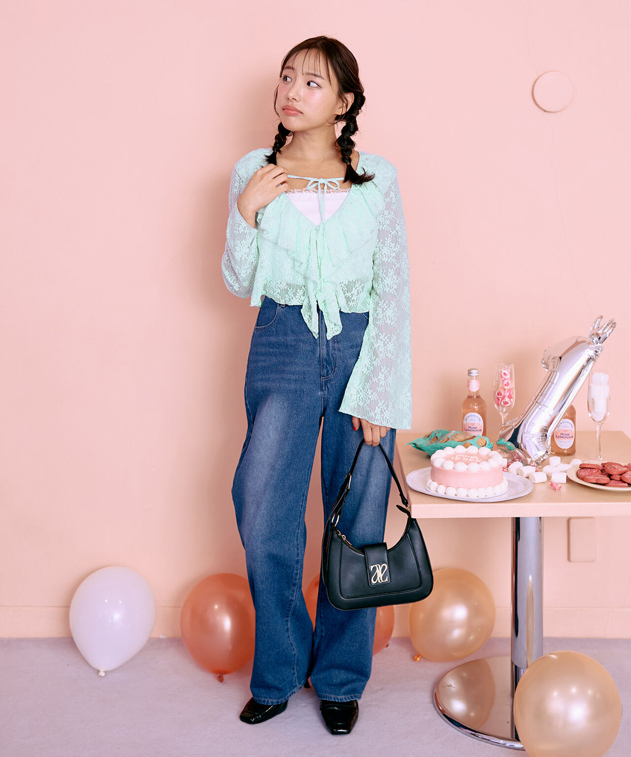 Logo Motif Shoulder Bag [Korean Fashion],Ivory, large image number 1