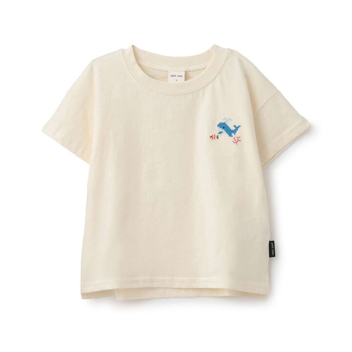 [Food Stain Resistant] Embroidered Short Sleeve T-Shirt,Coral red, medium image number 13