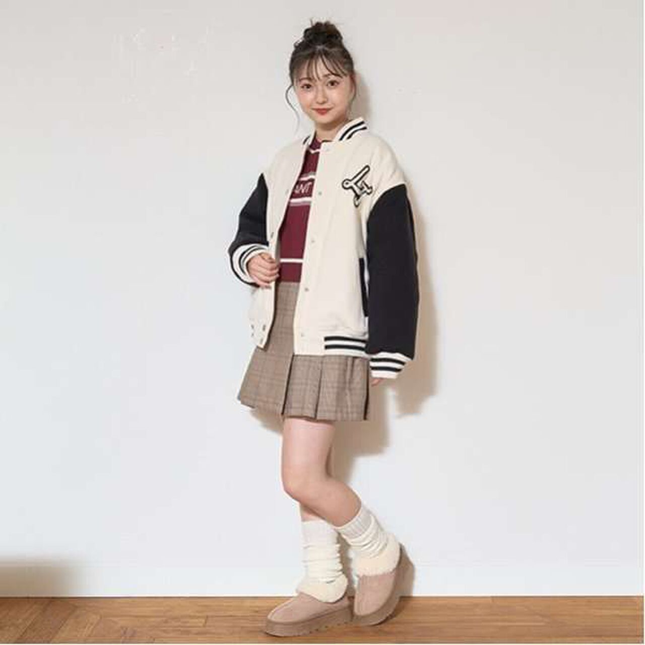 Belted Check Pleated Skirt-Pants,Brown, large image number 13