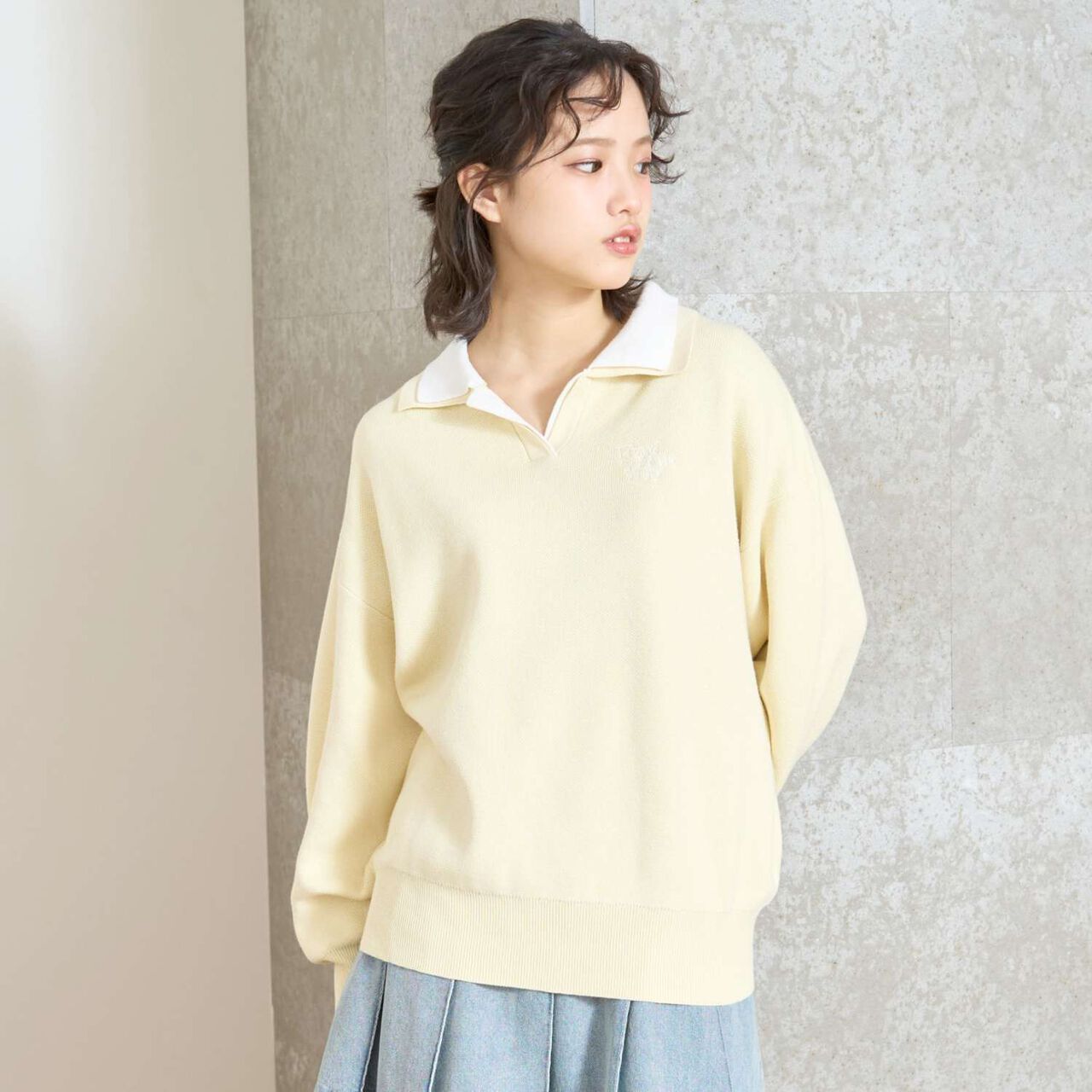 [Arael] Double Collar Skipper Knitwear,Yellow, large image number 1