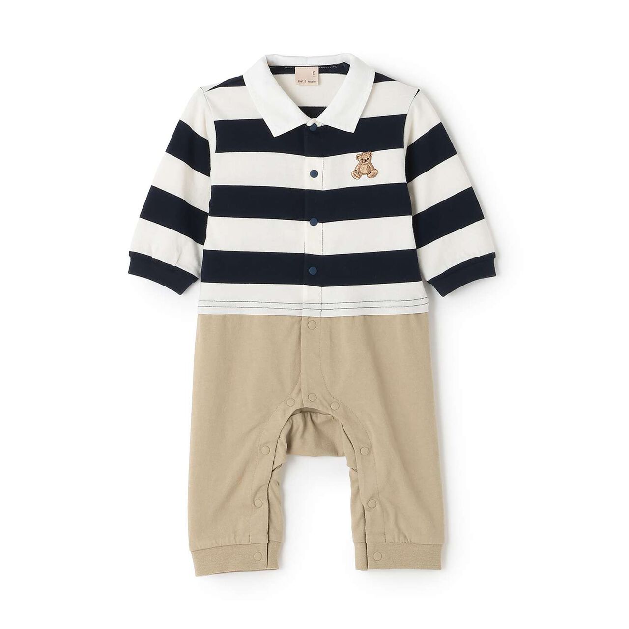 Link Stripe Pattern Long-Sleeve Romper,Navy, large image number 0