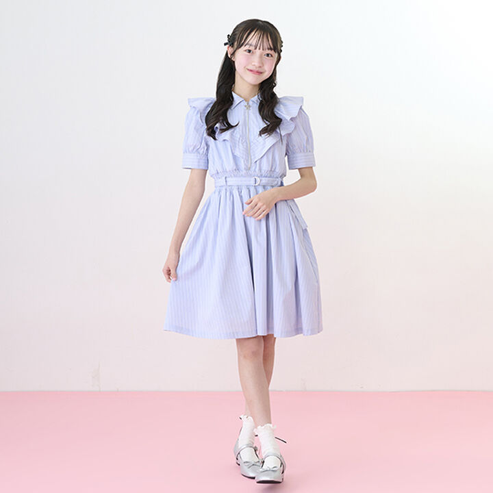 Half-Zip Frill One-Piece Dress,Sax blue, medium image number 12