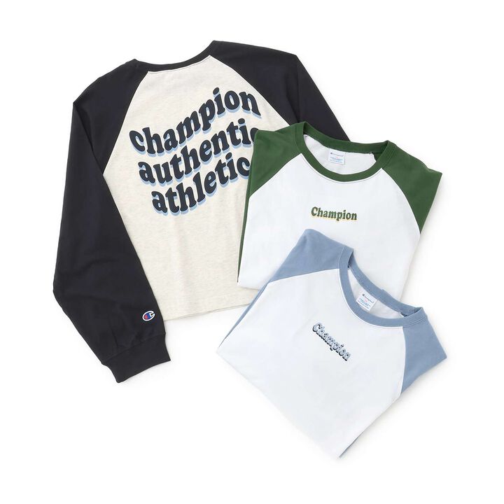 [Champion] 100% Cotton Raglan Long Sleeve T-Shirt,Green, medium image number 7