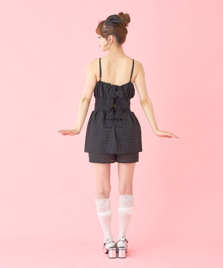 Polka Dot Peplum Mini Overalls,Black, medium image number 5