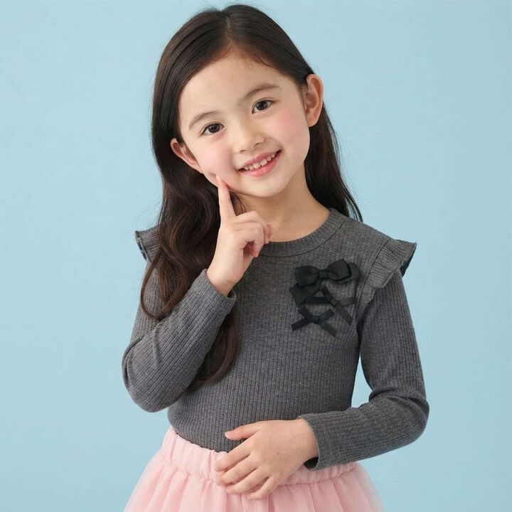 [Daily Use] Frill Ribbon Rib Long-Sleeve T-Shirt,, medium