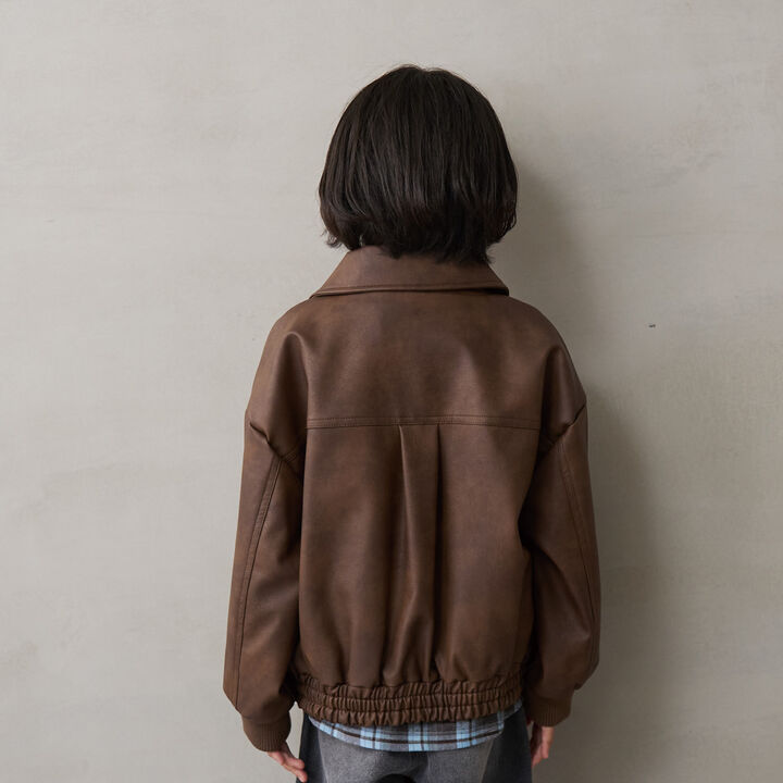 Synthetic Leather Bomber Jacket,Black, medium image number 1