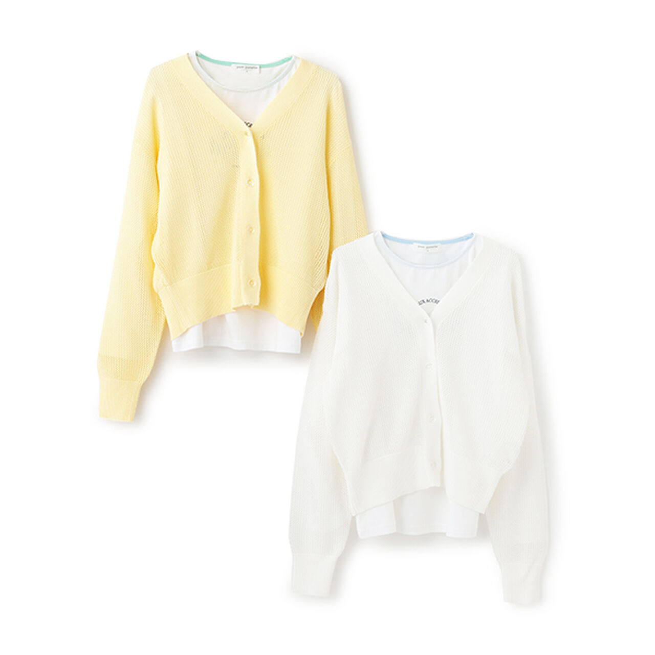 Mesh Knit Cardigan and Long Sleeve T-Shirt Set,Cream, large image number 3