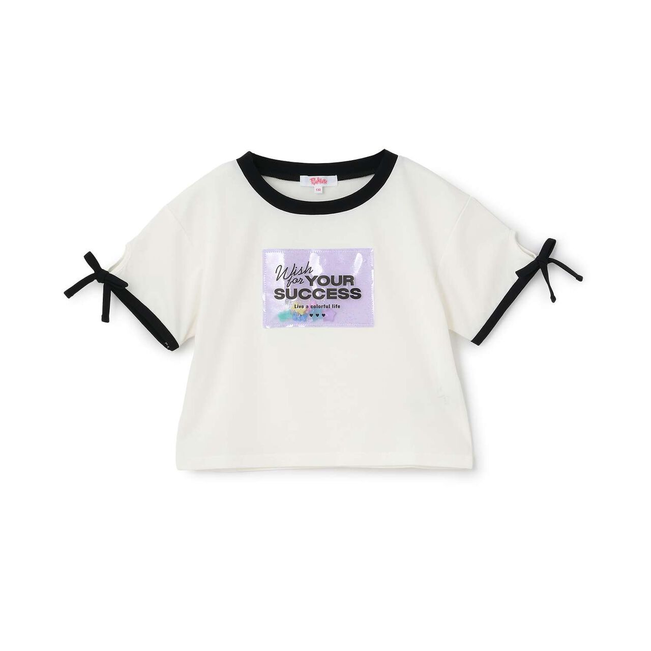 [Cool Touch] Lame Clear Patch Short-Sleeve Ribbon T-Shirt,Black, large image number 22