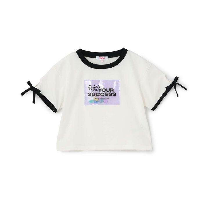 [Cool Touch] Lame Clear Patch Short-Sleeve Ribbon T-Shirt,Black, medium image number 22