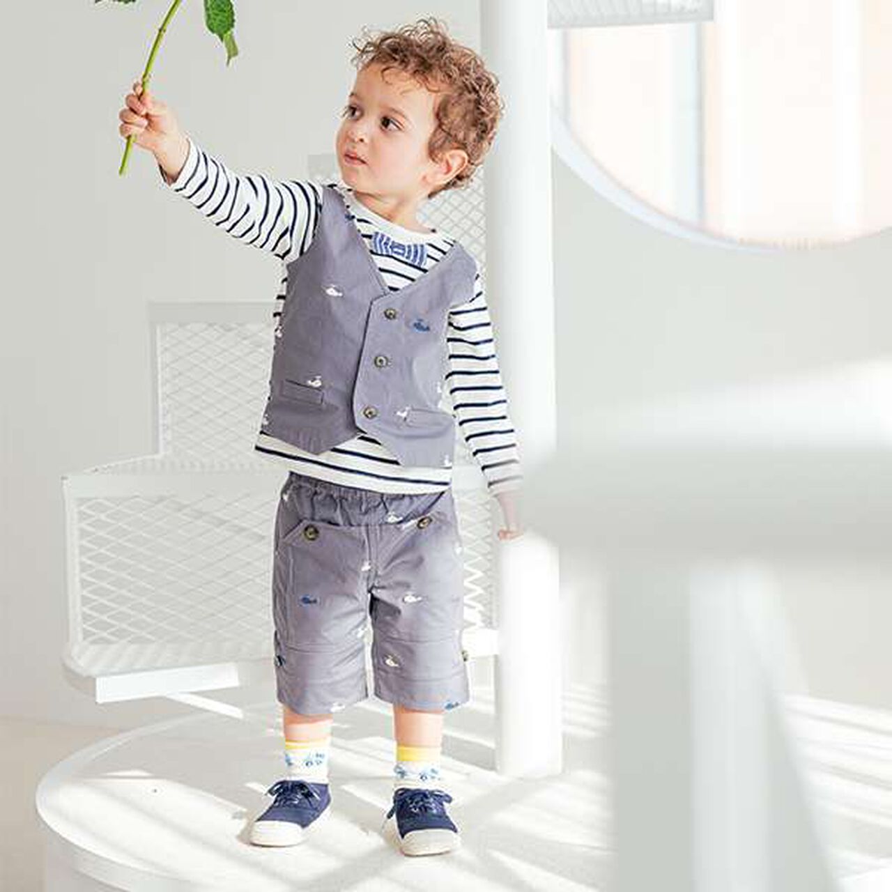 Car Pattern Crew Socks,Off white, large image number 7