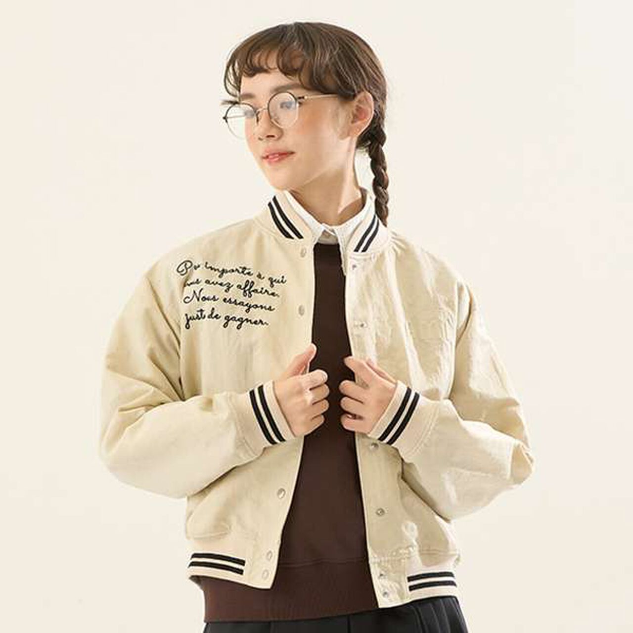 [AMI] Water-Repellent Ribbed Varsity Jacket,Ivory, large image number 7