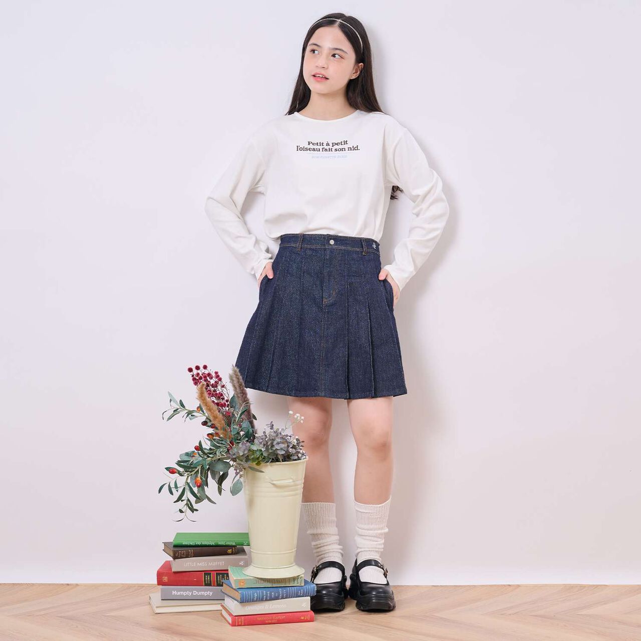 Lame Denim Skirt,Navy, large image number 12