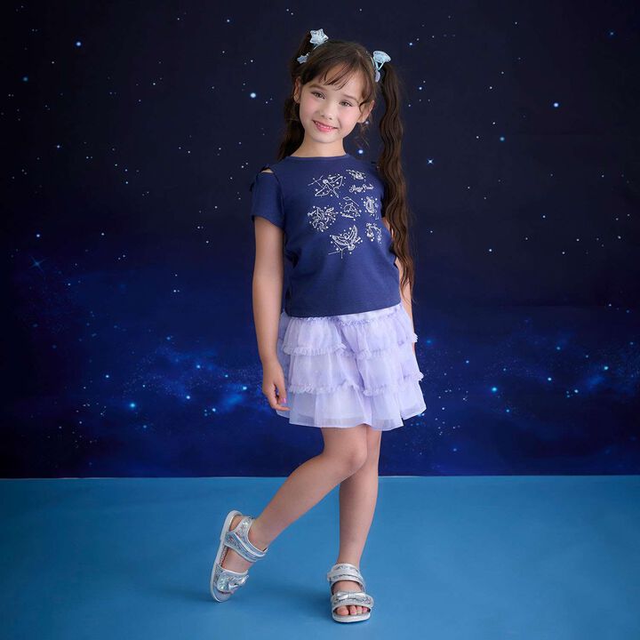 Zodiac Pattern Tiered Culotte Skirt,Navy, medium image number 2